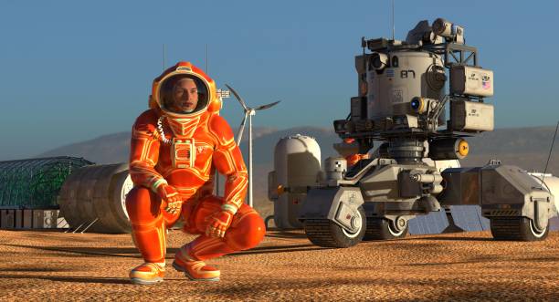 istock Mars colony. Expedition on alien planet. Life on Mars. 3d Illustration. 864983044