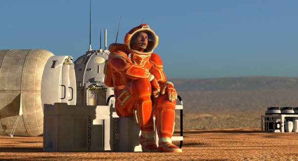 istock Mars colony. Expedition on alien planet. Life on Mars. 3d Illustration. 864983100