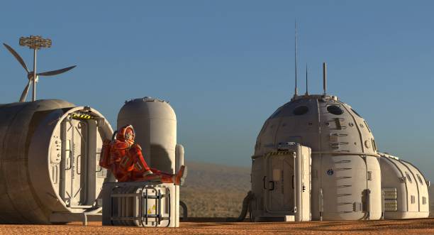 istock Mars colony. Expedition on alien planet. Life on Mars. 3d Illustration. 864983244