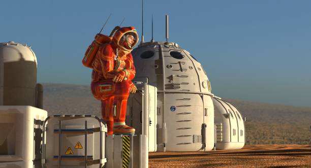 istock Mars colony. Expedition on alien planet. Life on Mars. 3d Illustration. 864983314