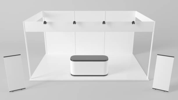 istock White creative exhibition stand design. Booth template. Corporate identity 3d rendering 864988178