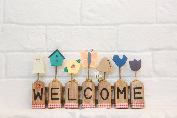 istock welcome text on the wall background and copy space 864991366