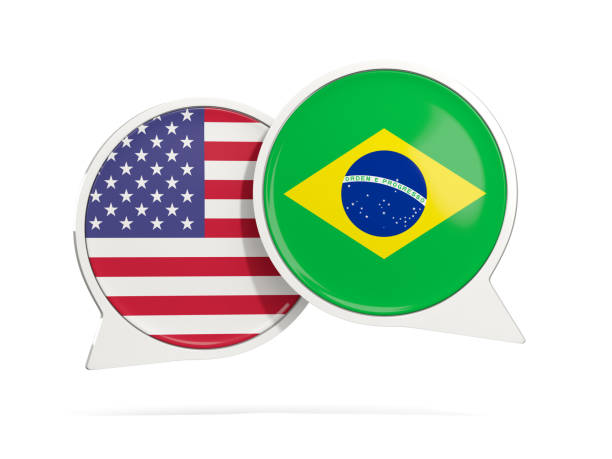 Chat bubbles of USA and Brazil isolated on white stock photo