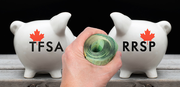 Financial concept depicting the choice between investing in TFSA or RRSP for Canadian