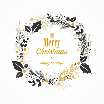 Christmas card with hand drawn wreath
