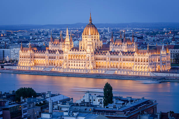 parlamento di budapest di notte - travel europe night dome foto e immagini stock