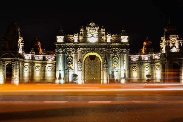 Dolmabahce Palace's Main Gate at Night, İstanbul, Turkey stock photo