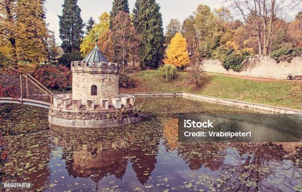 Turret In Bojnice Slovakia Autumn Park Red Filter Stock Photo - Download Image Now