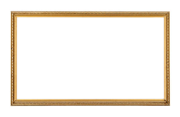 Rectangle antique gold frame isolated on the white background.Rectangle gold frame isolated.Golden frame isolated