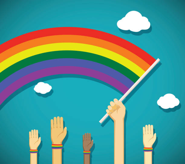 ilustraciones, imágenes clip art, dibujos animados e iconos de stock de bandera gay del arco iris - light waving rainbow vector