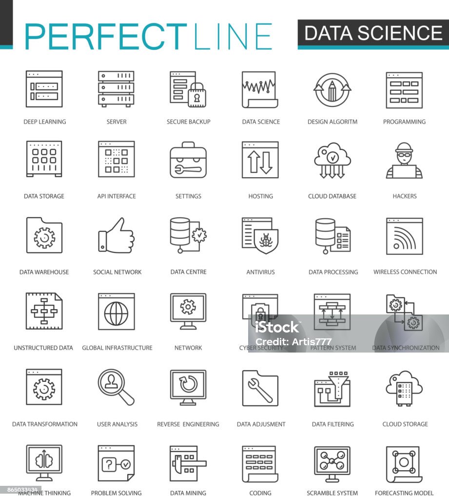 Data Science thin line web icons set. Data analysis outline stroke icons design. Data Science thin line web icons set. Data analysis outline stroke icons design Icon Symbol stock vector