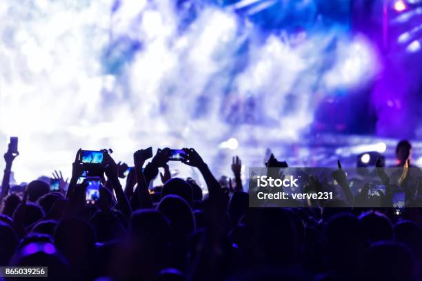 Hand With A Smartphone Records Live Music Festival Stock Photo - Download Image Now - Greece, Nightclub, Art