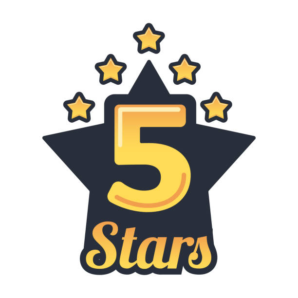 illustrazioni stock, clip art, cartoni animati e icone di tendenza di icona alla moda per la valutazione a 5 stelle. design del logo vettoriale - first class star shape rank gold