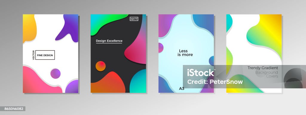 4 capas com cores e formas fluidas. Fundos de design bem moderno com bolhas de líquido em formato vetorial - Vetor de Forma royalty-free