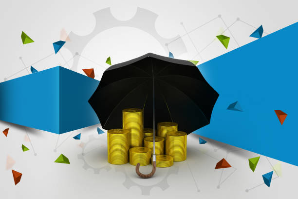 istock Gold coins under a black umbrella 865048892