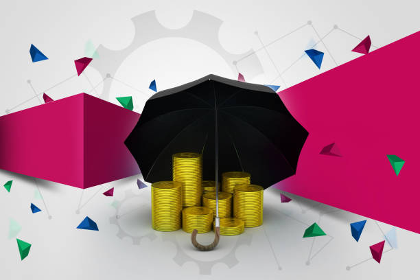 istock Gold coins under a black umbrella 865049612