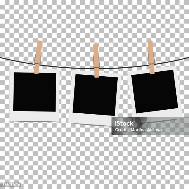 Photo Frame Hung On Rope With Clothespin On Transparent Background Stock Illustration - Download Image Now