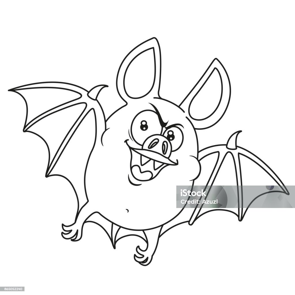 Cute fat Halloween bat flying outlined for coloring page Animal stock vector