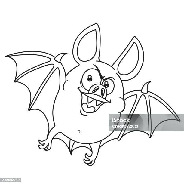 Cute Fat Halloween Bat Flying Outlined For Coloring Page Stock Illustration - Download Image Now