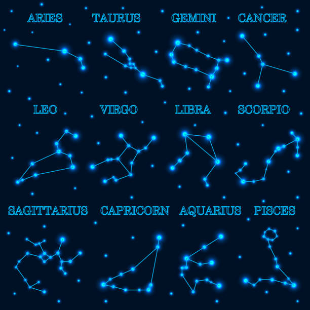 istock Collection of 12 zodiac constellations on space and stars background. 865052370