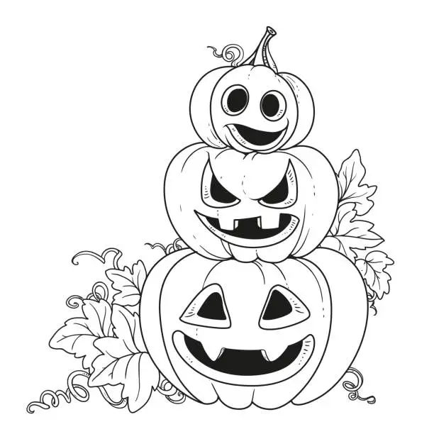 Vector illustration of Three lantern from pumpkins with the cut out of a grin stand one