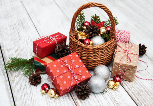 istock Christmas baubles in basket 865055372