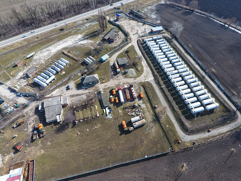 Top view of a small tank farm. Storage of fuel and lubricants