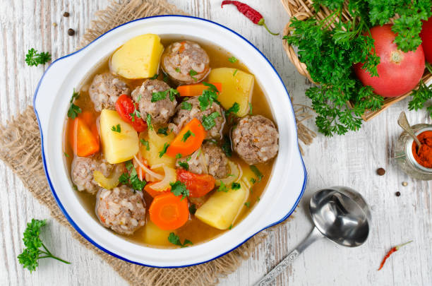 istock Meatballs in a thick vegetable soup Albondigas 865057688