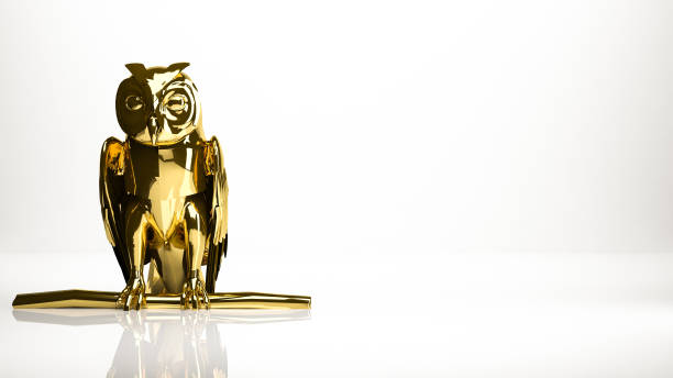 istock golden 3d rendering of an Owl inside a studio 865059216