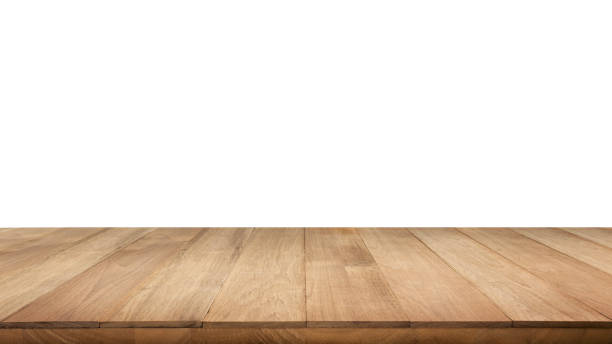 Real wood table top texture on white background. stock photo
