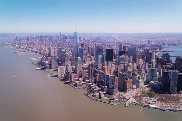 istock Aerial view on Manhattan with Hudson River New York 865066510