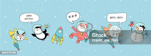 Merry Cosmic Xmas Greeting Card Template Stock Illustration - Download Image Now - Asteroid, Astronaut, Astronomy