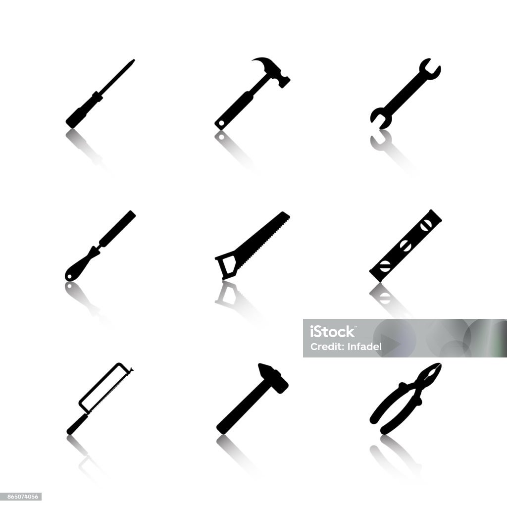 Bleek Tools Set Of Black Tools With Reflection Stock Illustration - Download Image ...