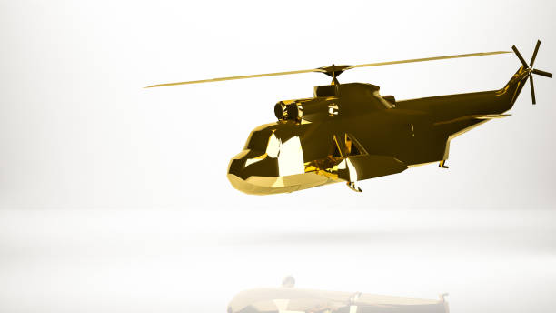 istock golden 3d rendering of a helicopter inside a studio 865080394