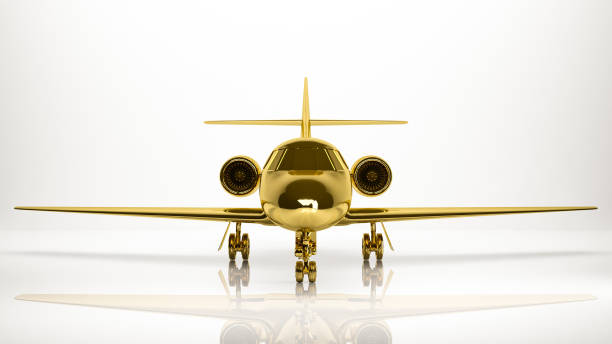istock golden 3d rendering of a airplane inside a studio 865080478
