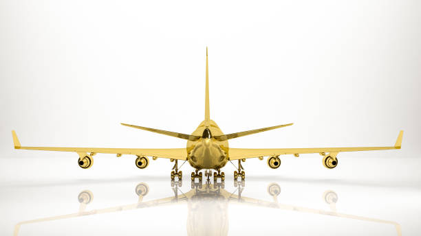 istock golden 3d rendering of a airplane inside a studio 865080760