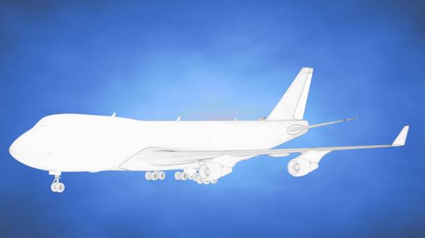 istock outlined 3d rendering of an airplane inside a blue studio 865080890