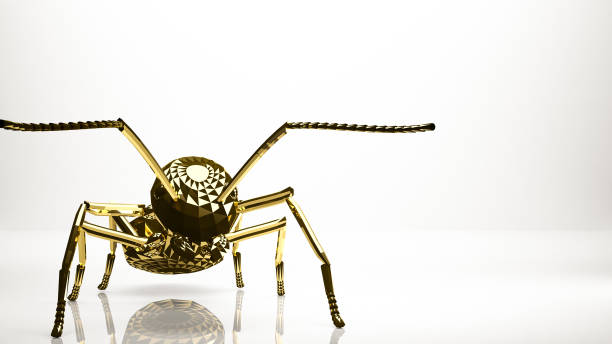istock golden 3d rendering of an ant inside a studio 865081570
