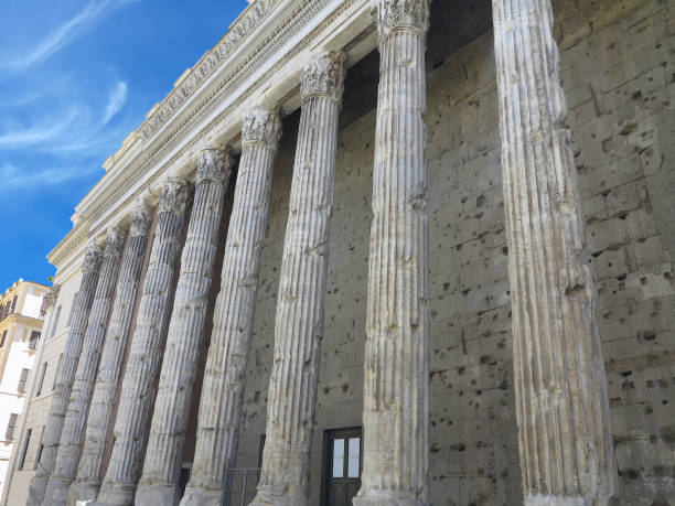 Classical old and worn out columns at the front of the pantheon in Rome.