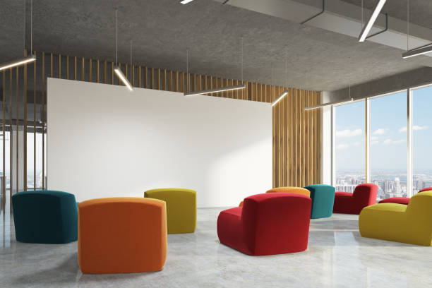istock Clored armchairs office classroom, wood 865088674