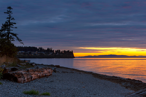 Sunset along the beach at Birch Bay State Park in Washington USA America