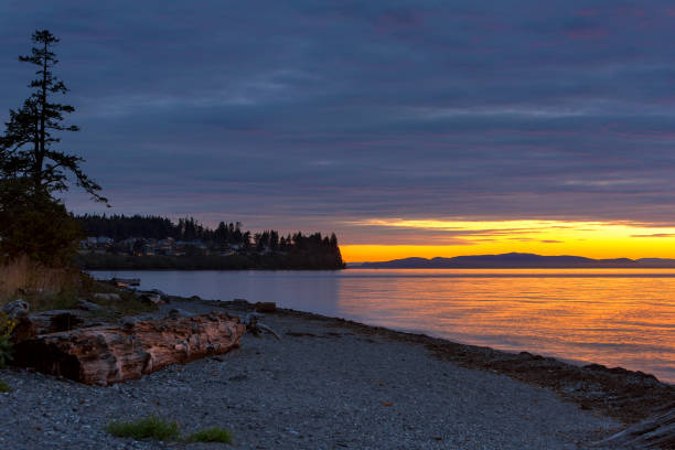 Sunset along the beach at Birch Bay State Park in Washington USA stock photo