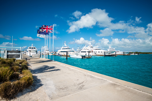 Providenciales, Turks and Caicos Islands - January 16, 2017: Luxury Yachts and recreational boats docked on Turks and Caicos, no people