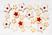 Traditional Linzer cookies - stars with red jam