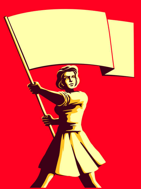 ilustraciones, imágenes clip art, dibujos animados e iconos de stock de societ vintage propaganda estilo patriota mujer bandera vector ilustración - revolutionaries