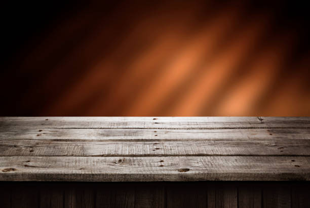 istock Dark wooden table, perspective background for product present 865105554