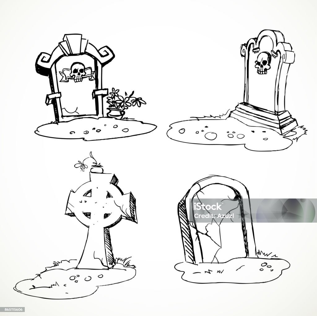 scary tombstones in Halloween night. outlines Blank stock vector