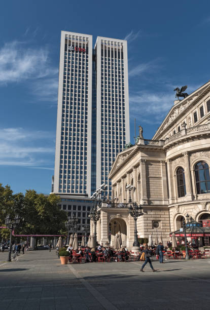FRANKFURT, GERMANY-OCTOBER 18, 2017: Skyscraper and opera house (Alte Oper) in Frankfurt, Germany