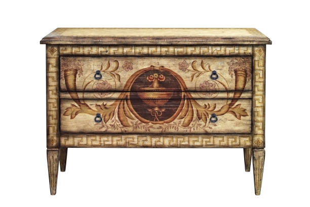 Dresser with decorative painting isolated on white background. stock photo