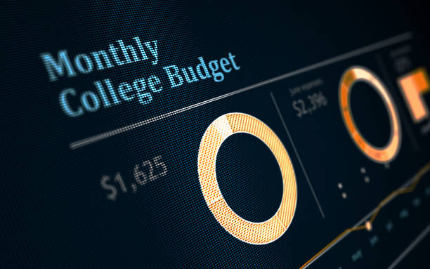 grafico del budget mensile sullo schermo digitale - stock market data finance chart home finances foto e immagini stock